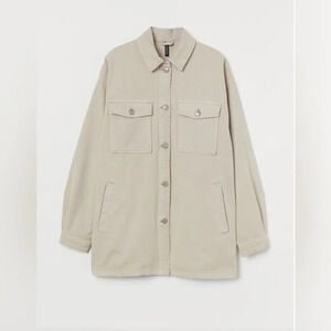 H&M Women's Button Down Denim Long Sleeve Shirt Beige Casual Pocket Size XL NWT